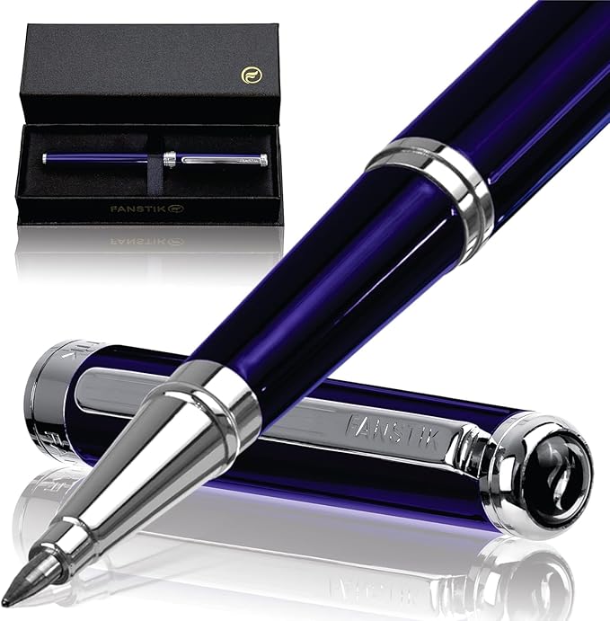 Blue Luxury Rollerball pen (Made In USA) fancy gift set for women, Chrome Finish, Professional executive pen gift set for men (Lux Rollerball Blue)