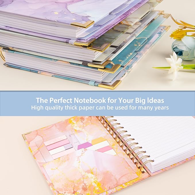 Spiral Notebooks for Work, 240 Pages Lined Spiral Journal Notebook, 5 Subject A5 College Ruled Journals for Writing, 8.6”x6.2''Journaling Notebooks for School Office Supplies (Blue Marble)