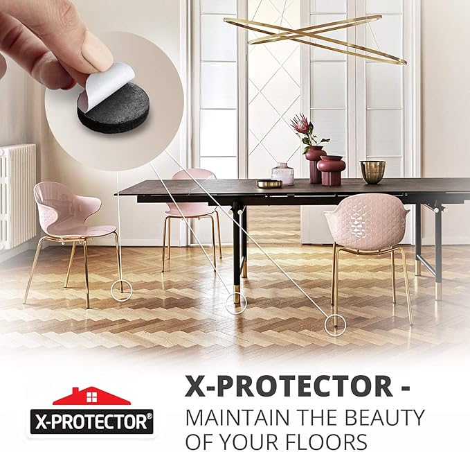 Felt Furniture Pads X-PROTECTOR - 48 Premium Floor Protector Chair Felts for Feet Wood Floors Best Hardwood Protect Your Hard Floors! (Black)