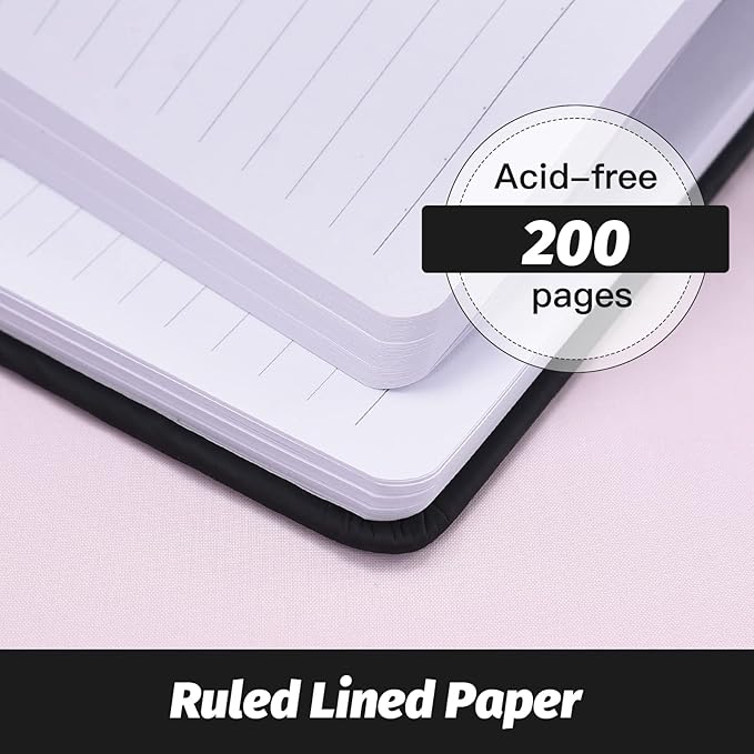SUIN Hardcover-Journal-Notebooks, A5 Lined Journals Notebook for Writing 200 Pages, 8.2 x 5.5 inch, Classic Ruled Notebooks for Work/Travel/College (Black - 6 Pack)