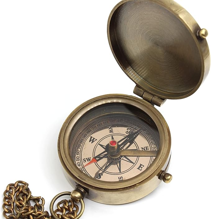 Be Strong and Courageous Compass – Antique Nautical Magnetic Compass with Engraved Scripture Quote – Baptism Gift with Wooden Box for Son, Father, Husband, Loved One