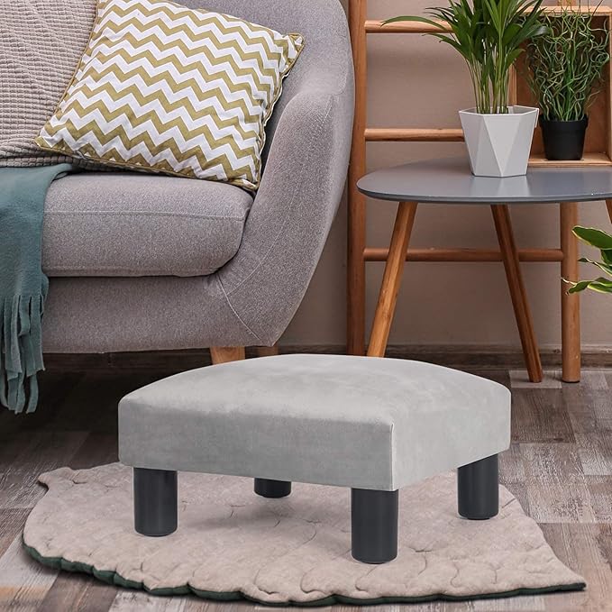 Joveco 15'' Small Foot Rest Stool Ottoman- Upholstered Footstool and Ottomans Small Footrest for High Beds- Lightweight and Portable, Light Gray