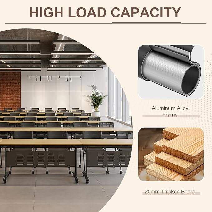Folding Conference Room Table, Modern Conference Tables with Wheels, Large Rectangular Mobile Training Tables for Office Classroom, Foldable Modular Boardroom Seminar Table Maple (4pack L47.2in)