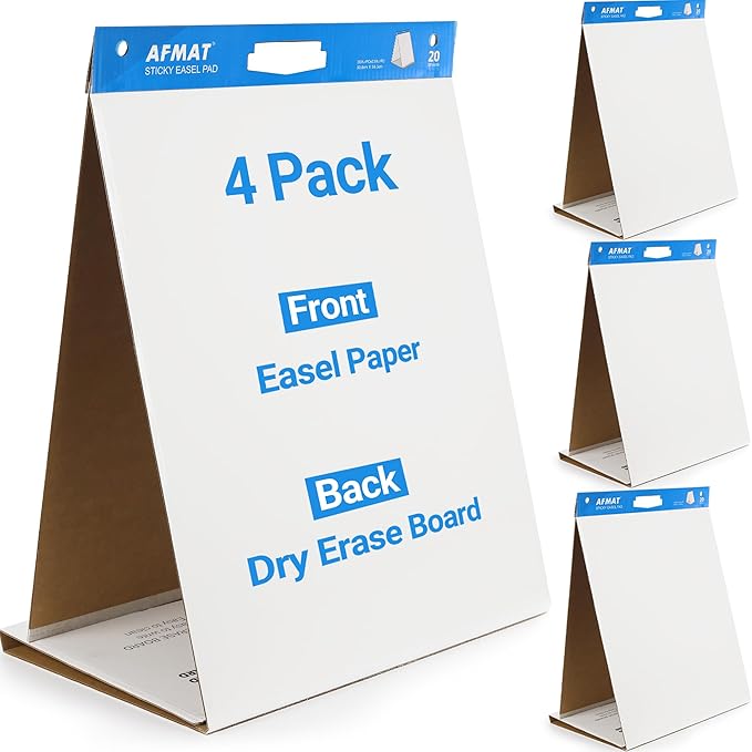 4-Pack Tabletop Sticky Easel Pad and Dry Erase Board 2 in 1, 20 x 23 inches, 20 Sheets/Pad, Portable Easel Stands for Teachers, Ideal for Training, Presentation, Meetings, Kids Doodling