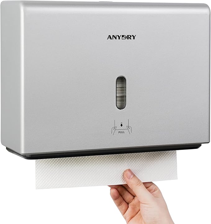 Wall-Mounted Paper Towel Dispenser – Fits Tri-Fold Towels up to 10x3.1 Inches, Holds 200 Sheets, Ideal for Home & Commercial Use (Silver)