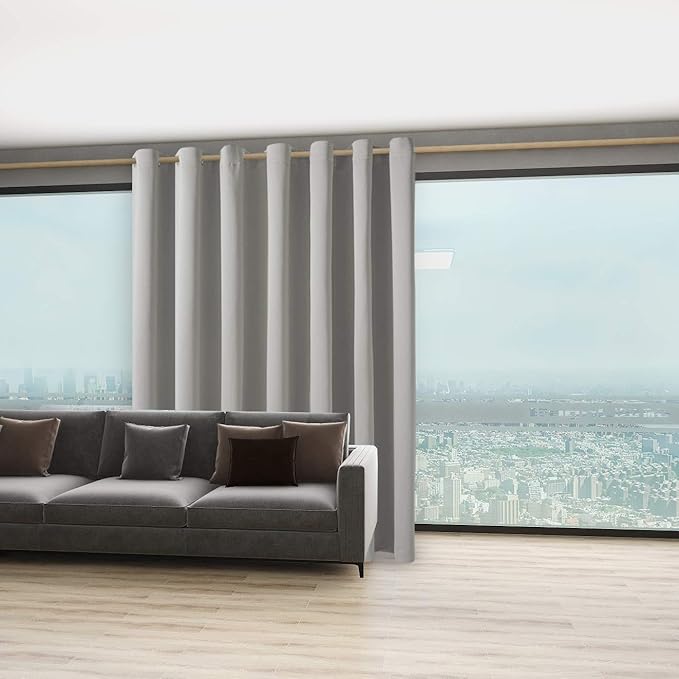 BONZER Room Divider Curtain Total Privacy Wall Wide Grommet Room Darkening Curtains for Patio Sliding Glass Door, 84L x 108W Inch (7L x 9W ft), 1 Panel, Silver