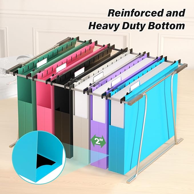 Ansook Extra Capacity Plastic Hanging File Folders Letter Size, 2" Expanding Accordian Pocket with Black Insert Gasket, Heavy Duty for Filing Cabinet, Colored File Hang Folders Organizer, 6 Pack