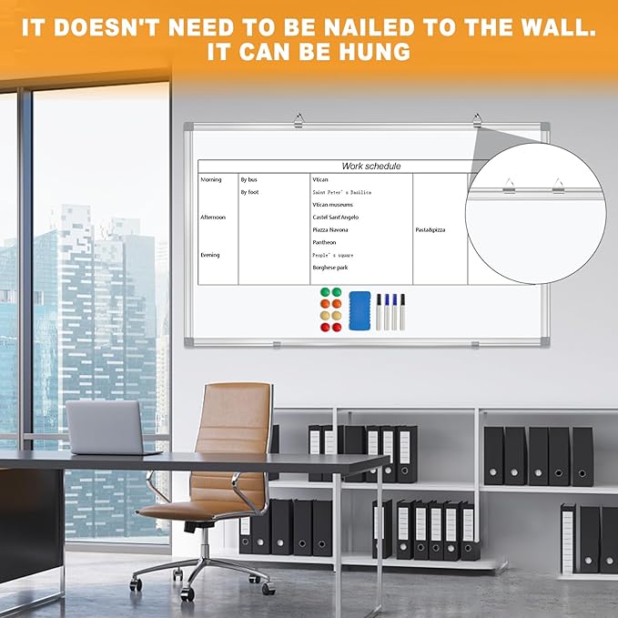 H-Qprobd Dry Erase Board for Wall 60"x40" Aluminum Presentation Magnetic Whiteboard with Long Pen Tray, Wall-Mounted White Board for School, Office and Home