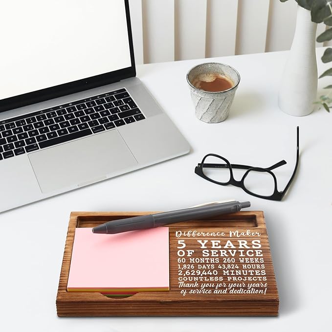 5th Work Anniversary Sticky Note Holder, Thank You Appreciation 5 Year Work Anniversary Decor Gifts for Women, Employee, Him, Her, Happy 5th Work Anniversary Self-Stick Note Pad Holders GSH31