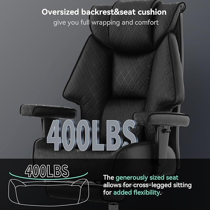 Big and Tall Office Chair with Footrest, PU Leather High Back Executive Office Chair 400lbs, Ergonomic Computer Chairs Lumbar Support for Heavy People (All Black)