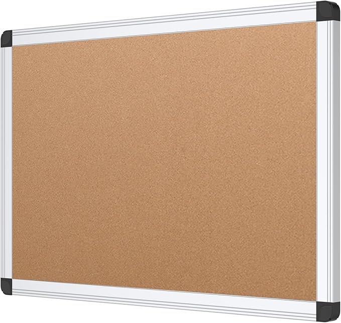 VIZ-PRO Cork Notice Board, 18 X 12 Inches, Cork Bulletin Board with Silver Aluminium Frame