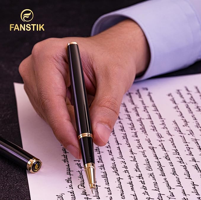 Black & Gold Luxury Rollerball pen (Made In USA) fancy gift set for women, Real 24K Gold Plating, Professional executive pen gift set for men (Lux Rollerball Black-Gold)