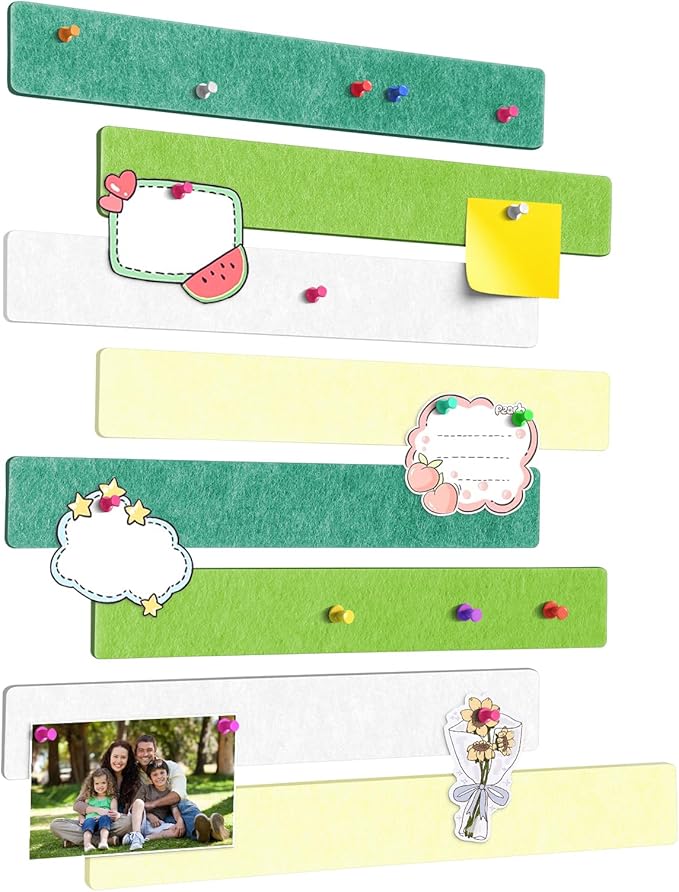 Cork Board for Walls - 8 Pack Felt Pin Board Bar Strips - Self-Adhesive Lightweight Bulletin Board - Cork Board for Office with 40 Push Pins No Damage for Wall