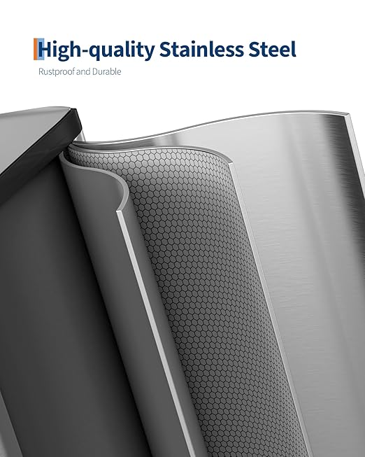 GarveeHome 2 x 10.6 Gallon Stainless Steel Double Trash Can with Lid for Kitchen, Large Dual Trash and Recycle Bin Combo, Step-on Kitchen Metal Garbage Cans, PP Inner Buckets, Liner Rim, Silver