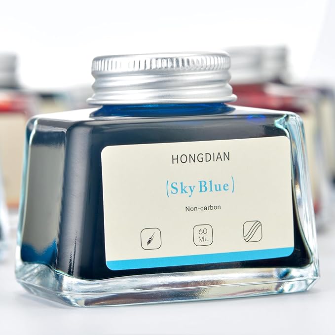 Hongdian Fountain Pen Bottled Ink Sky Blue Color, 60ml Non Carbon Inkwell Bottle, Artist Calligraphy Ink