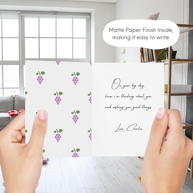 ALY LOU Cute Thank You Card, Thank U Greeting Note Card for Business, Teacher, Wedding, Birthday, Baby Shower, Blank Inside (So Grape-ful For You)