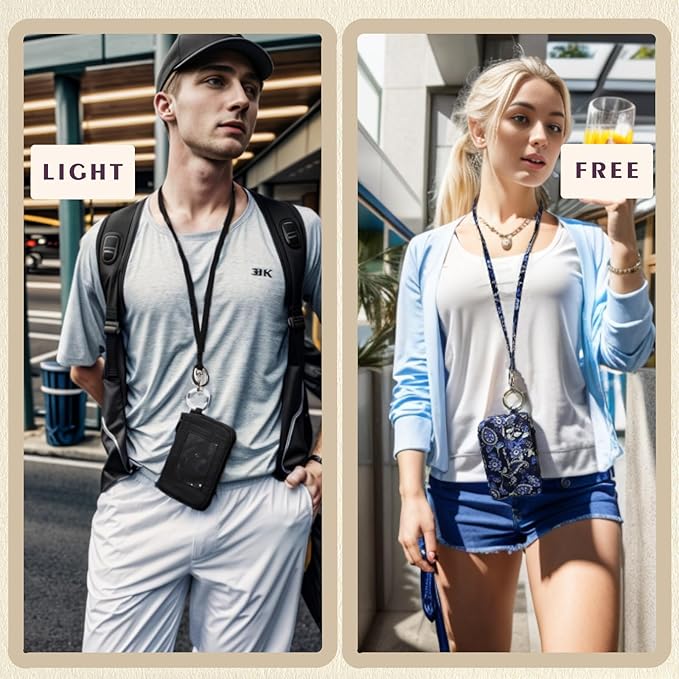 WONDERFUL FLOWER Card Holder, RFID Blocking, ID Holder with Lanyard for Men and Women, Dual Pockets, Badge Holder, Lanyard Wallet, Fabric Keychain ID Pouch, Gray