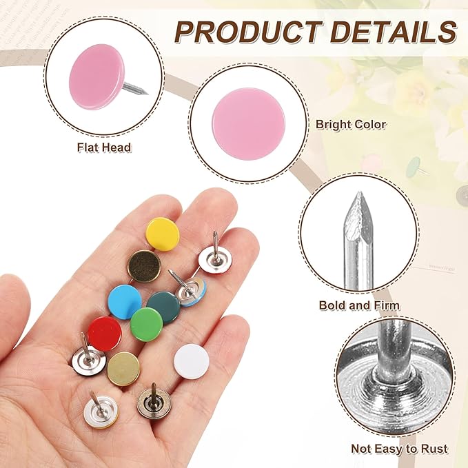 uxcell 120Pcs Push Pins, 11mmx13mm Round Flat Head Decorative Thumb Tacks Upholstery Tacks for Cork Board Office Wall Hangings, Pink