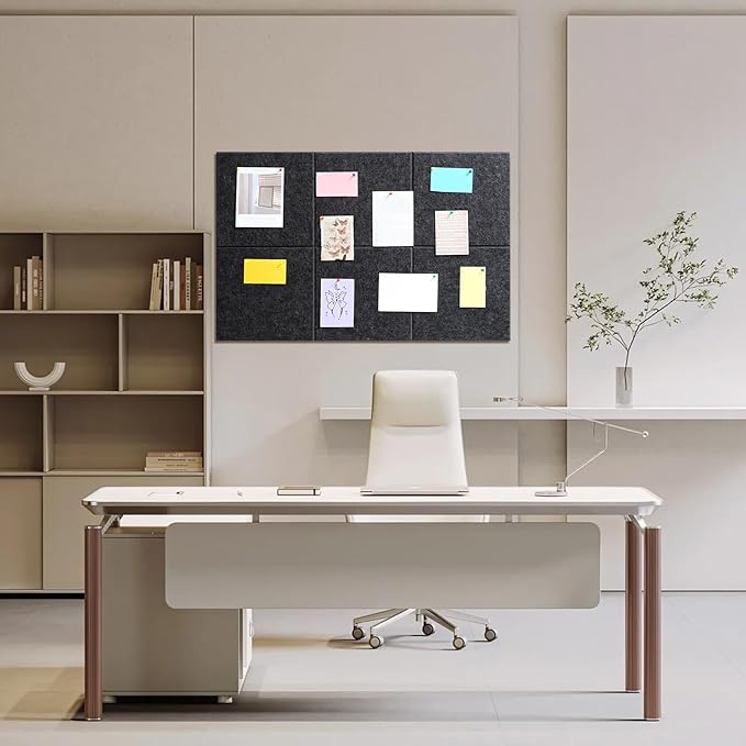 Large Cork Board 36" x 24", 6 Pack Felt Wall Tiles with 30 Pcs Pushpins, Bulletin Board with Removable Self-Adhesive Strips, Pin Boards Cork Boards for Walls Office Home Classroom Decor-Dark Gray