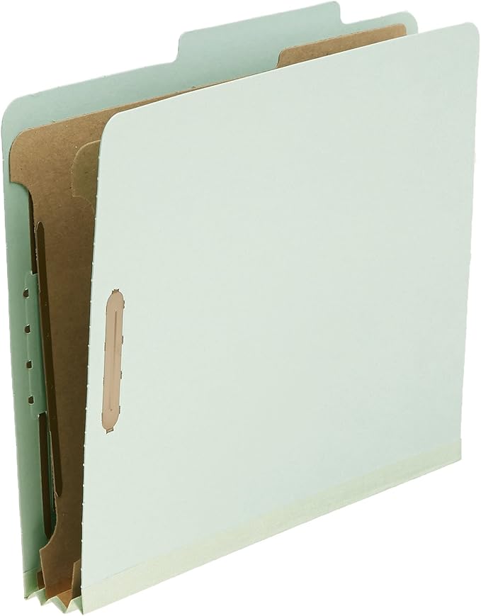 Amazon Basics Sturdy 10-Pack Letter Size Pressboard Classification File Folders with Fasteners, Dividers, 2” Expansion, 11.97 x 10.55 inch, Green