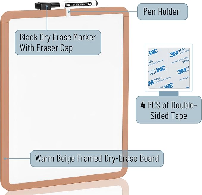 Mr. Pen- Dry Erase Board, 14” x 11” with a Black Dry Erase Marker, Sandstone Color Frame, Small White Board, White Board for Kids, White Board for Students, Small Dry Erase Board, Mini White Board