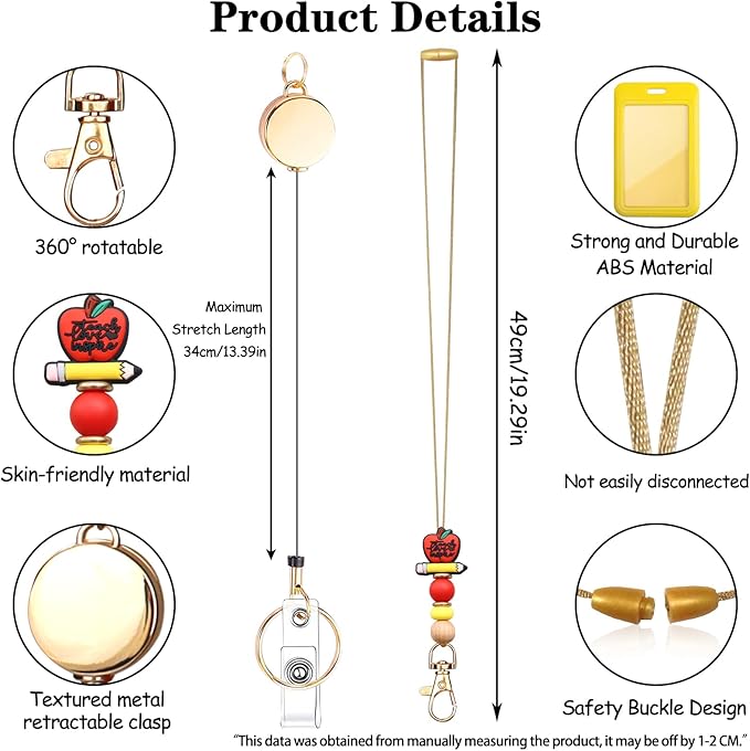 Colorful ID Badge Holder with Silicone Beads Lanyard Set,Cute Teacher Breakaway Lanyard for Keys & Keychain with Cute Retractable Badge Reel Holder,Gift for Women,Nurse, Teacher. (B)