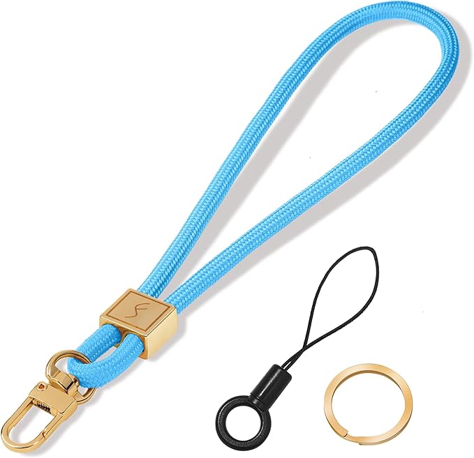 Fishent Keychain Wristlet lanyard, Cute Key Chain Holder, Upgraded Woven Wrist Lanyard for Keys, Wristlet Strap Keychain for Women Men Car Keys ID Badges Card Wallet Phone (Sky Blue)