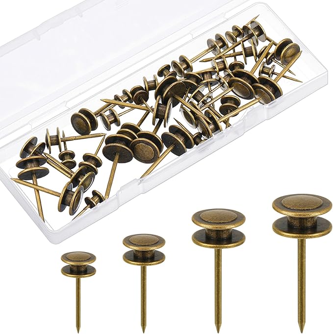 Ferraycle 40 Piece Double Headed Picture Hangers Nails 4 Size Long Thumb Tacks for Wall Hanging Decorative Nails Push Pins Picture Hooks for Drywall Photo Decor, 10/20/ 30/ 50lb(Bronze)