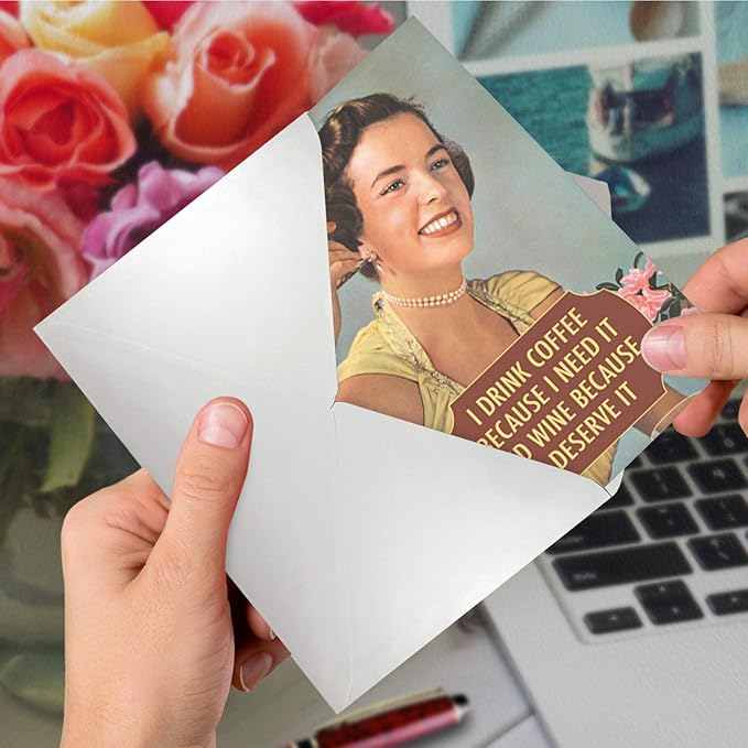 NobleWorks Funny Birthday Greeting Card with 5 x 7 Inch Envelope (1 Card) Bday Drink Coffee and Wine 4077