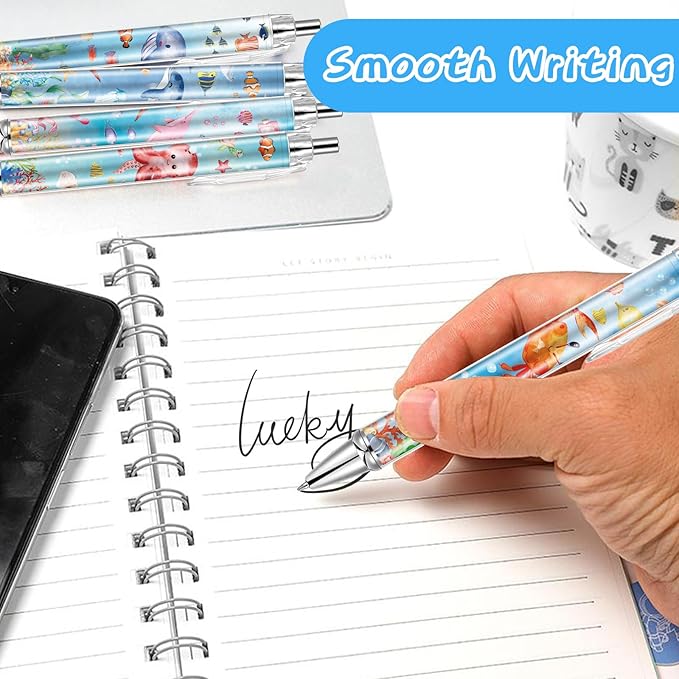 30 PCS Under Sea Ballpoint Pens Retractable Fish Shark Pens Under The Sea Party Favors with 1mm Black Ink Replaceable Ballpoint Pen Refill for Kids Birthday School Office Supplies(Under Sea,30)