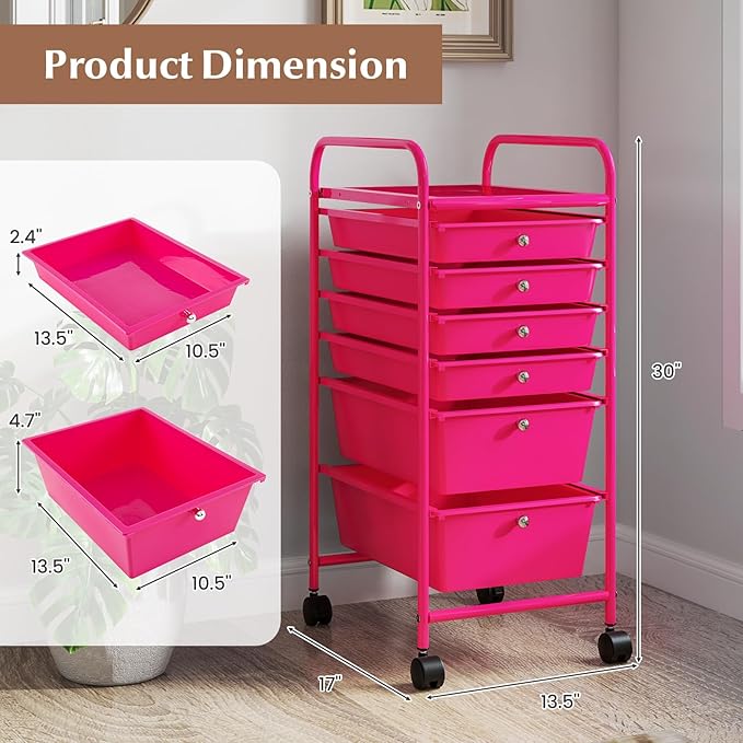 ARLIME 6-Drawer Rolling Storage Cart, Multifunctional Storage Organizer Cart with Wheels, Mobile Utility Cart for Home Office Garage Tools