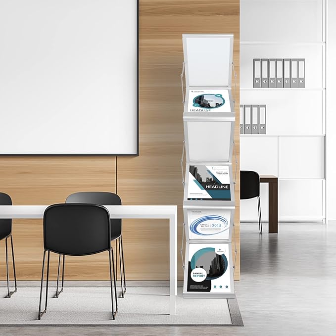 6 Pockets Collapsible Literature Rack for Trade Shows, Metal Floor Standing Literature Stand Catalog Rack Brochure Rack Flyer Holder Pamphlet Holder with Carry Case