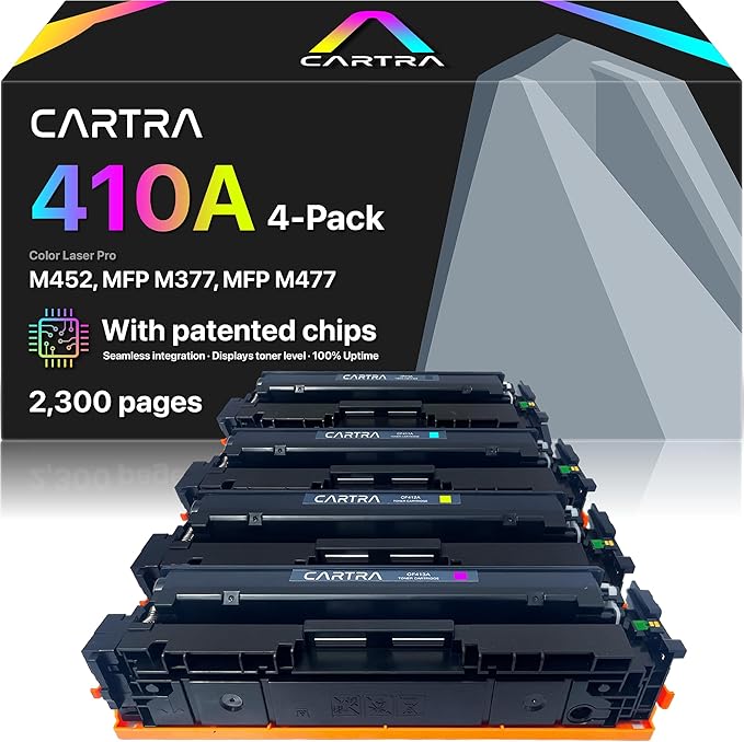 CARTRA 410A M452dw 4 Pack Toner Cartridges for HP Color Laser Pro MFP M377dw, M377, M452dn, M452nw, M452, MFP M477fdn, M477fdw, M477fnw M477 Series Printer | CF410A Black, Cyan, Magenta, Yellow