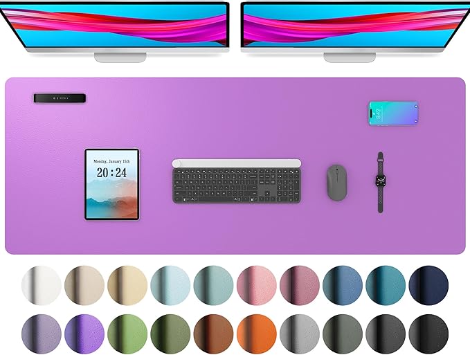Aothia Leather Desk Pad Protector, Office Desk Mat, Large Mouse Pad, Non-Slip PU Leather Desk Blotter, Laptop Desk Pad, Waterproof Desk Writing Pad for Office and Home (48"x17", Iris Violet)