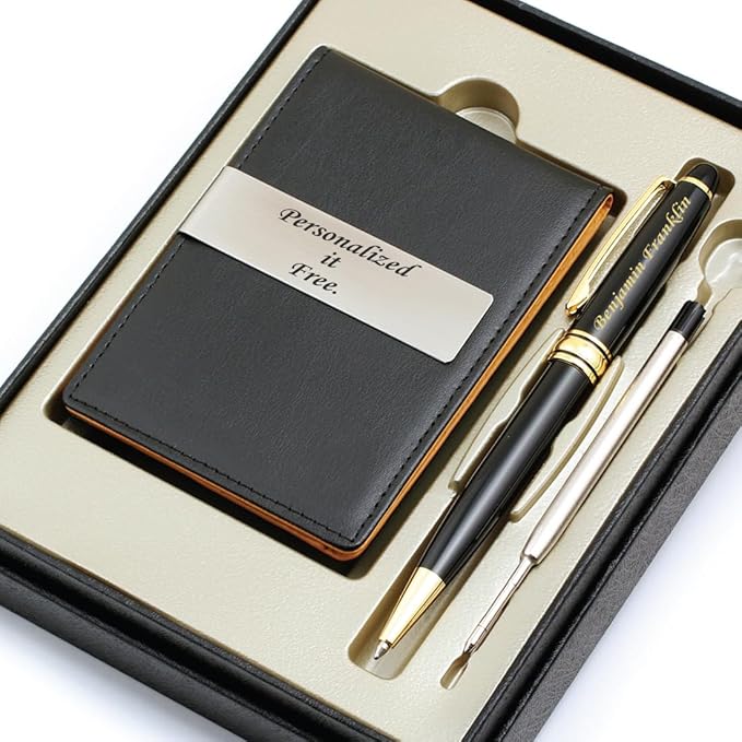 Free Engraving - Personalized Groomsmen Gift, Roller Ballpen, Ballpoint pen, Ball pen, Refillable Pen, Refill pen, Leather Money Clips, Card Holder, Three Lines Each 30 Characters