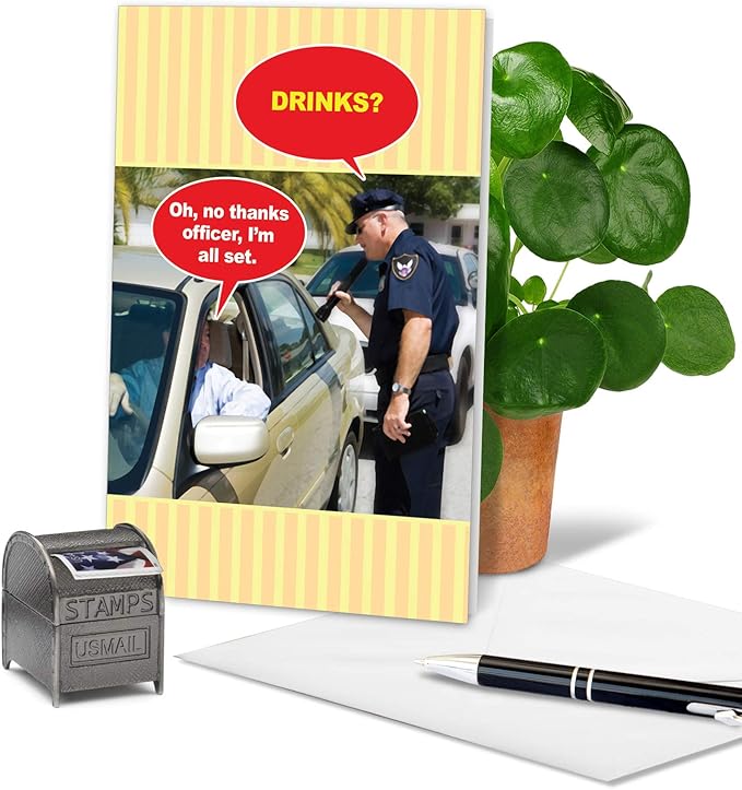 NobleWorks - Humorous Birthday Greeting Card with 5 x 7 Inch Envelope (1 Card) Bday No Thanks Officer 9800