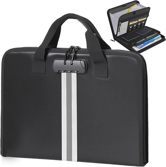 Accordion File Organizer with Combination Lock,Fireproof Expanding File Folder with Multi Pockets,13 Pockets Document Organizer with Handle & Labels,Portable Home Travel Safe Storage Letter A4 Files