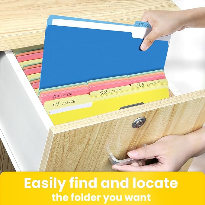 SUNEE File Folders Letter Size Blue, 100 Pack Manilla Folders 8.5 x 11 1/3-Cut Tabs, Colored File Folders Office Home School for Documents Files Paper
