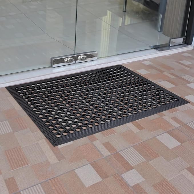 Anti Fatigue Outdoor Rubber Floor Mat 2 Pack Commercial Restaurant Kitchen Mats for Floors Non-Slip Bar Floor Mats Rubber Door mat Drainage Mats Utility Garage Use 36" x 60" Black
