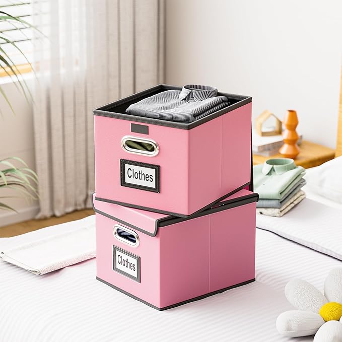 Huolewa Portable Leather File Organizer Storage Boxes, Collapsible File Folder Organizer Boxes with Lids, Document Organizer, Decorative Filing Box Cabinet for Letter/Legal File Folder Storage