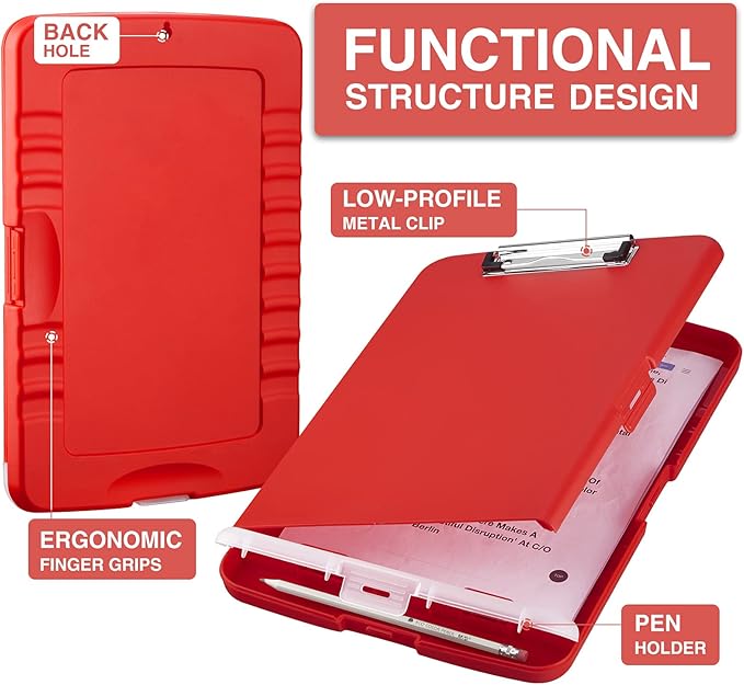 Sooez Clipboard with Storage, High Capacity Nursing Clipboards with Pen Holder, Heavy Duty Plastic Storage Clipboard with Low Profile Clip, Clipboard Folder, Teacher Must Haves, Office Supplies