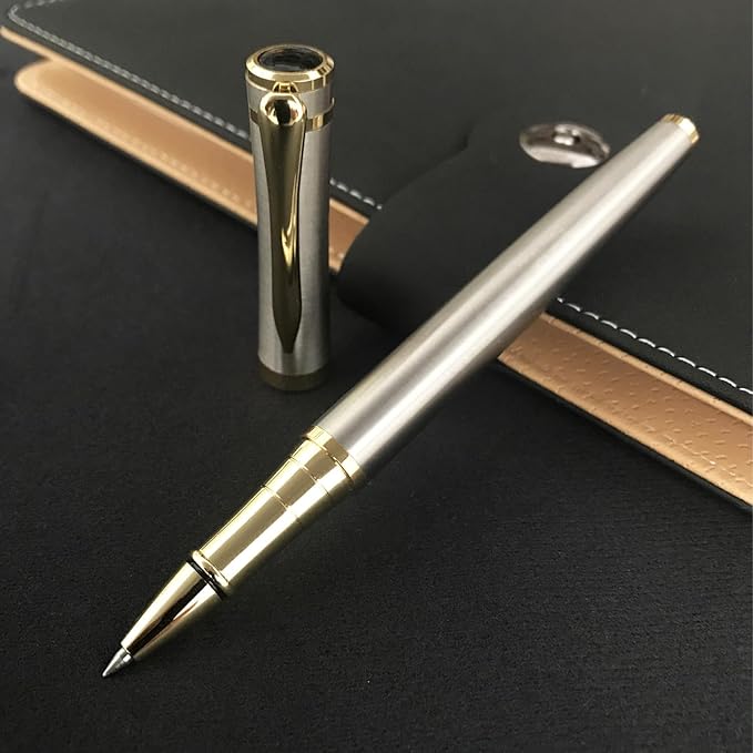 HSK Luxury Ballpoint Pens gift Pen Black Refill Line width 0.5mm,Best Ball Pen Gift Set for Men & Women Professional Executive,Office,Nice Pens Classy Gift Box (Silver)