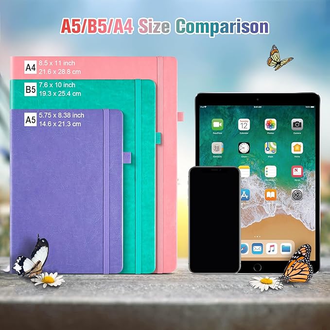 Lined Notebook Journal for Women Men, Large A4 College Ruled Notebook, 312 Numbered Pages Notebooks for Work, 100gsm Paper Daily Journal, Hardcover Vegan Leather Journals for Writing Office, Purple
