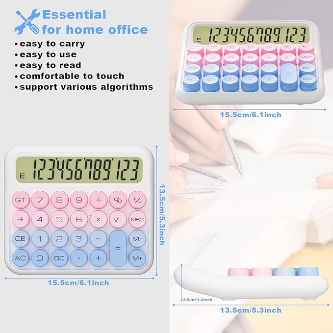 Mechanical Calculator 12 Digit Extra Large 5-Inch LCD Display, DECKLIT Battery Desk Calculator, Big Buttons Easy to Press Use as Office Calculators Desktop, 15°Tilt Screen for Kids Calculator(White)