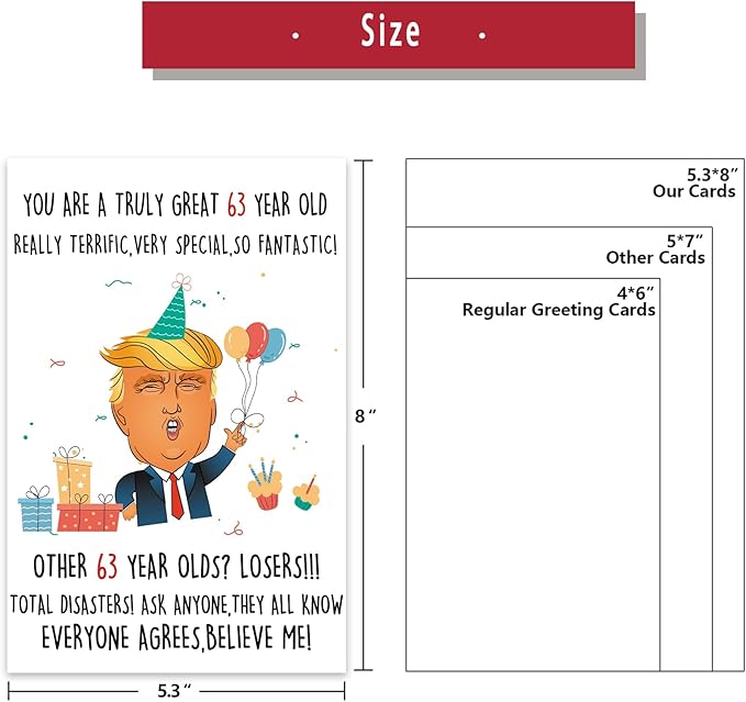 Funny Trump 63rd Birthday Card, Unique 63 Birthday Decorations for Couple Mom Dad, Funny 63rd Birthday Gifts for Women Men, 63 Year Old Birthday Gift Ideas for Him Her
