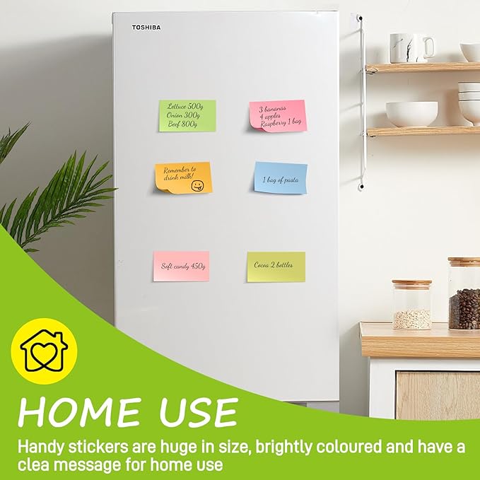 3 in x 5 in Large Sticky Notes, 76 x 127 mm 6 Pads Assorted Self-Stick Pads for Notebook,Office,School and Home,80 Sheets/Pad (12 Pads Brillant)