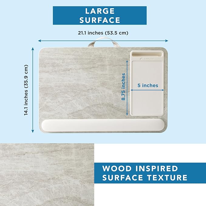 LAPGEAR Home Office Pro Lap Desk with Wrist Rest, Mouse Pad, and Phone Holder - Taj Mahal Marble - Fits up to 15.6 Inch Laptops - Style No. 91601