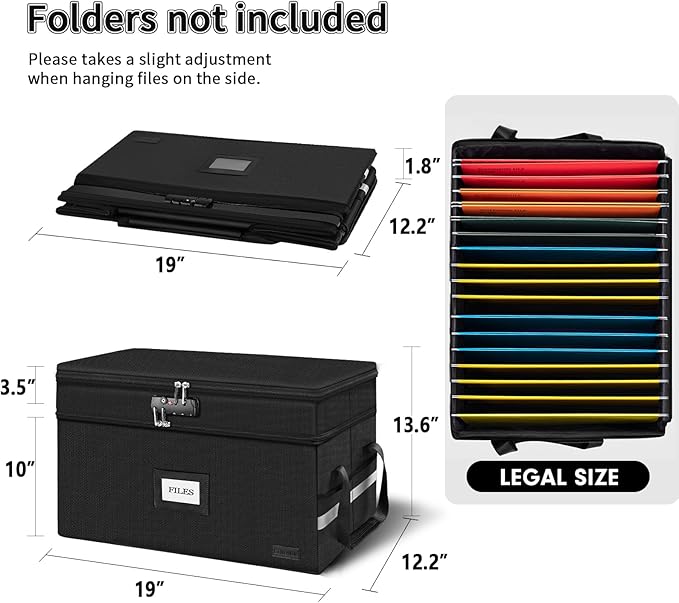 ETRONIK Large Fireproof Document Box with Lock, 2 Layer File Organizer, Portable Office Collapsible File Storage with Reflective Strip for Hanging Letters, Legal Size Folder, Certificate