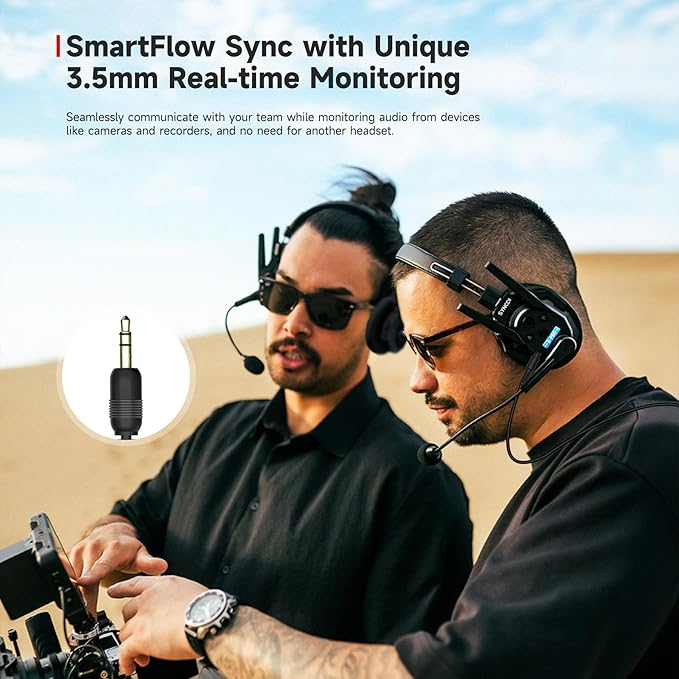 SYNCO XTalk XMax5 Dual-Ear Design Wireless Intercom Headset System Support 2.4GHz 9-Person Team Communication,Dual-mic AI Noise Cancellation,500M/1640FT Real-time Monitoring