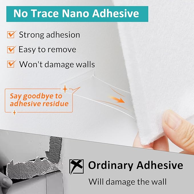 Cork Board for Walls 48" x 36" - White Bulletin Board - 12 Pack Felt Wall Tiles with Safe Removable Adhesive Tabs - Large Corkboard for Office Classroom Home Decor - Snow White